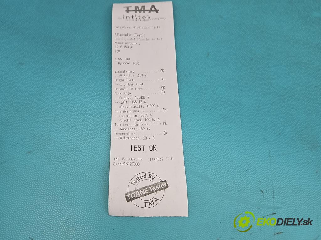 Hyundai Ix35 2.0 CRDI 136 HP manual 100 kW 1995 cm3 5- Alternator 37300-2F100 (Alternátor)