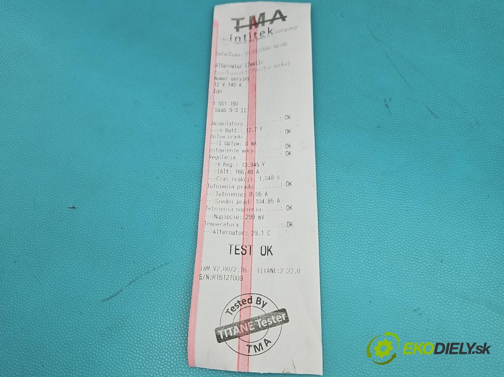 Saab 9-3 II 2002-2012 2.0 T 175 hp automatic 129 kW 1998 cm3 4- Alternator 0124525017 (Alternátor)
