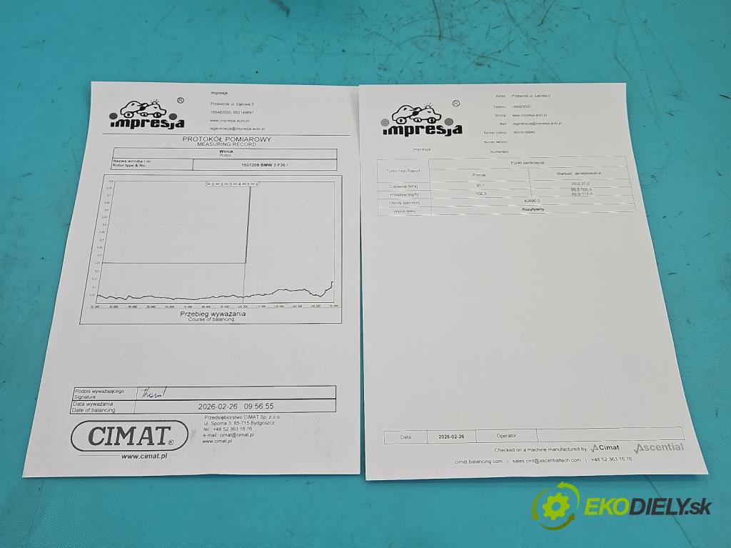 Bmw 3 F30 2011-2018 2.0d 184 hp manual 135 kW 1995 cm3 5- Turbodmychadlo repasováno 49335-00640