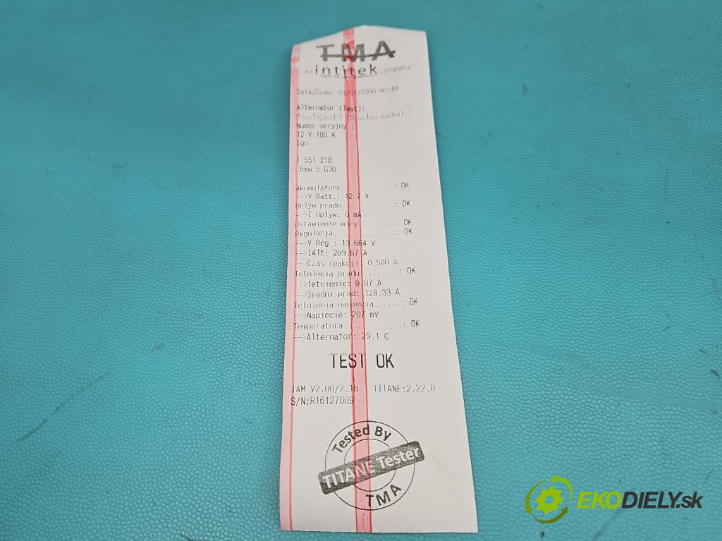 Bmw 5 G30 2017-2024 2.0d 190 HP automatic 140 kW 1995 cm3 4- Alternator 0125814008 (Alternátor)