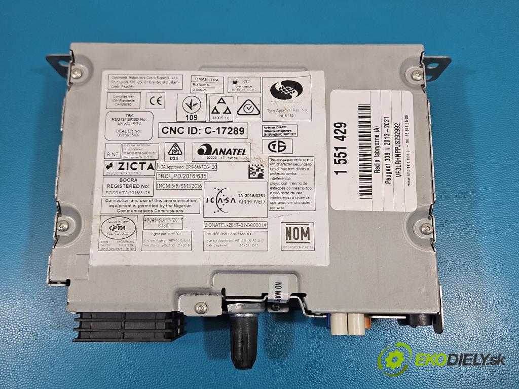 Peugeot 308 II 2013-2021 1.2 12V 110 HP manual 81 kW 1199 cm3 5- Radio originál 9821908980