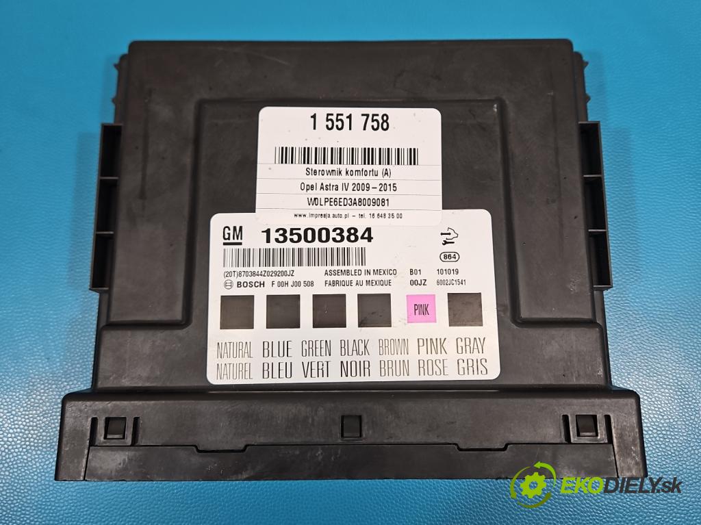 Opel Astra IV 2009-2015 1.6 16V 116 HP manual 85 kW 1598 cm3 5- riadiaca jednotka komfortu 13500384