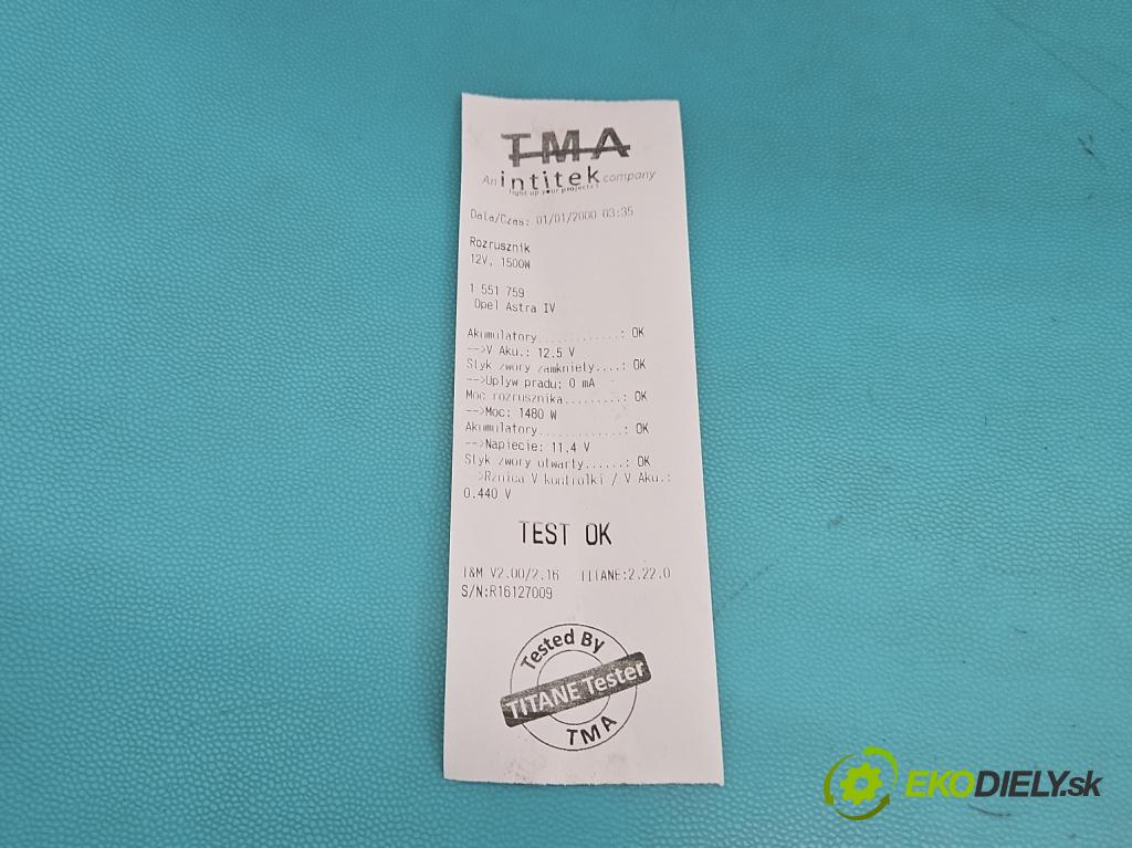 Opel Astra IV 2009-2015 1.6 16V 116 HP manual 85 kW 1598 cm3 5- štartér  (Štartér)