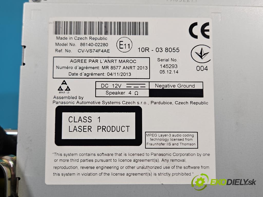 Toyota Auris II 2012-2018 1.8 hybrid 99 HP automatic 73 kW 1798 cm3 5- Radio originál 86140-02280