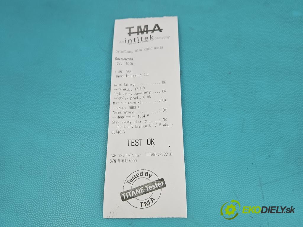 Renault Trafic III 2014 - 2.0 dci 150 HP manual 110 kW 1997 cm3 5- štartér 233001791R (Štartér)