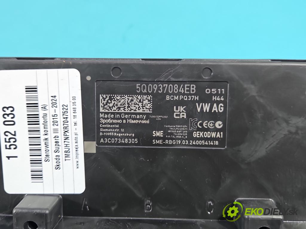 Skoda Superb III 2015-2024 2.0 tdi 150 hp automatic 110 kW 1968 cm3 5- řídící jednotka komfortu 5Q0937084EB