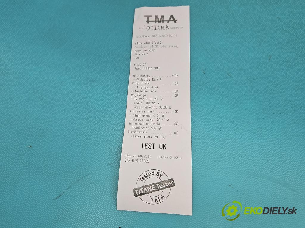 Ford Fiesta Mk6 2002-2008 1.4 tdci 68 HP manual 50 kW 1399 cm3 5- Alternator 3S6T-AC (Alternátor)