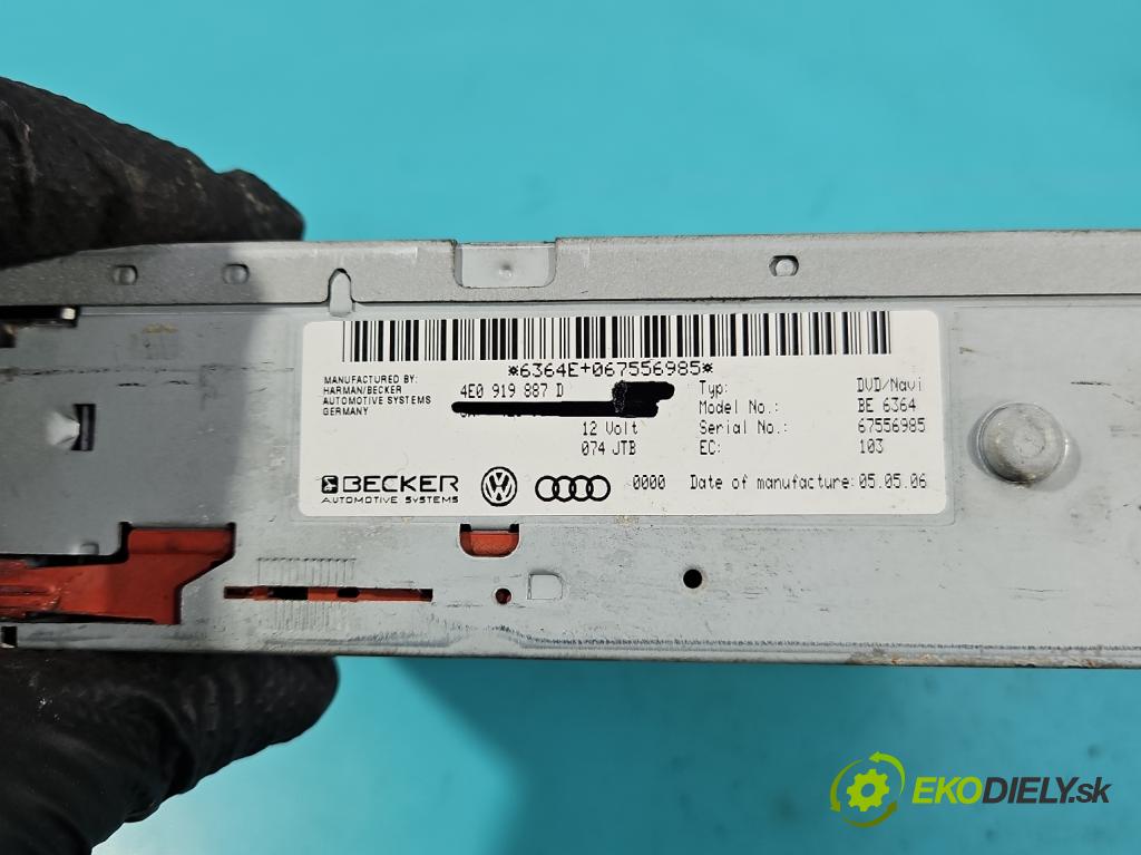 Audi A6 C6 2004-2011 3.0 tdi 232KM automatic 171 kW 2967 cm3 5- Navigace: čtečka 4E0919887D