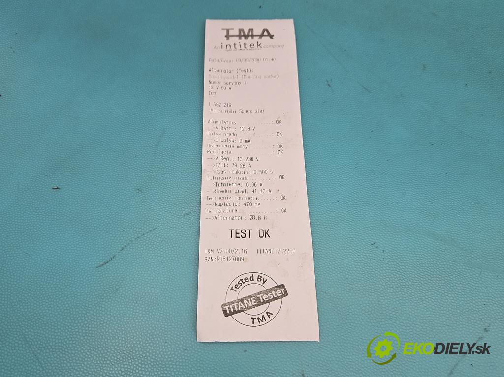 Mitsubishi Space star 1.6 16V 98 hp manual 72 kW 1584 cm3 5- Alternator 0124325008 (Alternátor)