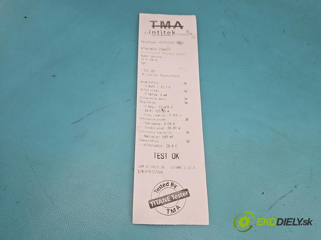 Mitsubishi Pajero Pinin 1998-2007 2.0 GDI 129 hp manual 95 kW 1999 cm3 5- Alternator A3TB0291 (Alternátor)