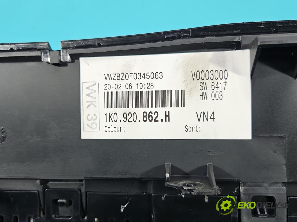 Vw Golf V 2003-2009 1.4 FSI 90 HP manual 66 kW 1390 cm3 5- prístrojovka/ budíky 1K0920862H (Prístrojová doska)