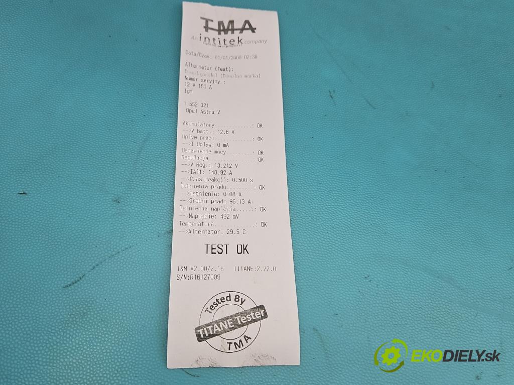 Opel Astra V  2015-2022 1.5 cdti 122 HP manual 90 kW 1496 cm3 5- Alternator 39218015 (Alternátor)