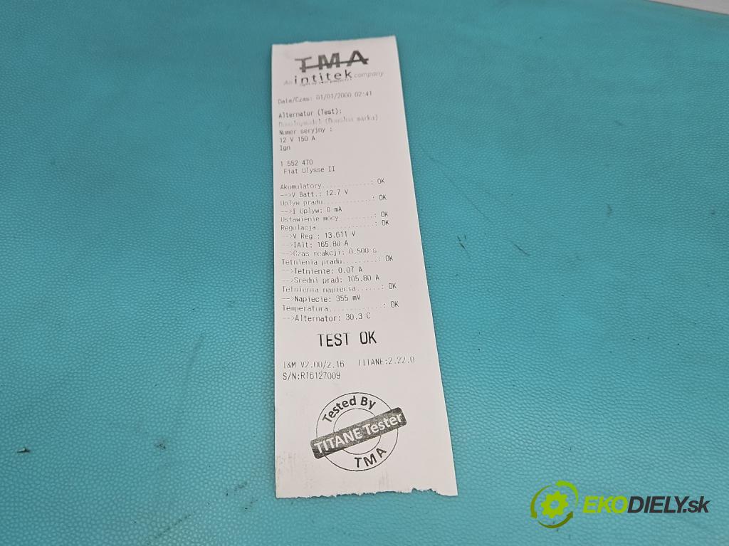 Fiat Ulysse II 2002-2010 2.2 jtd 128 HP manual 94 kW 2179 cm3 5- Alternator 9646321780 (Alternátor)