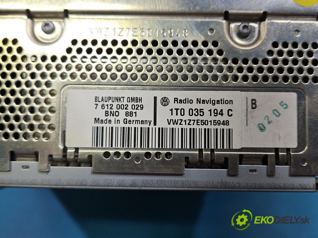 Vw Passat B6 2005-2010 2.0 FSI 150 hp manual 110 kW 1984 cm3 4- Radio továrna: 1T0035194C