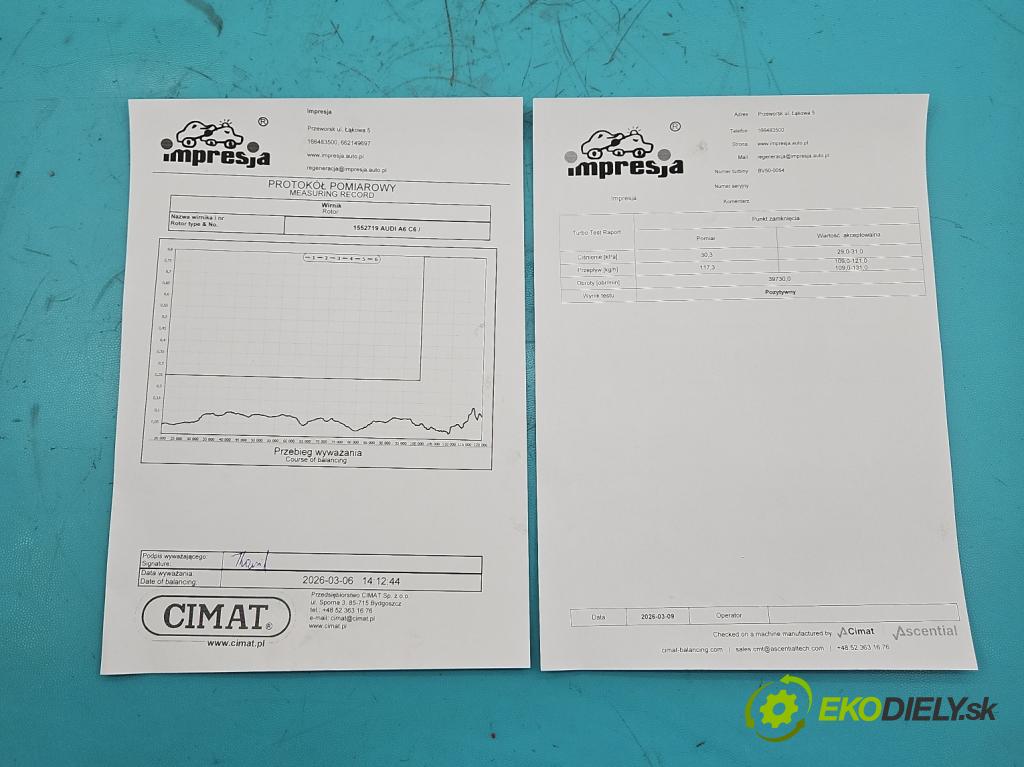 Audi A6 C6 2004-2011 3.0 tdi 232KM automatic 171 kW 2967 cm3 5- turbodúchadlo, turbo repasovaná BV50-0054