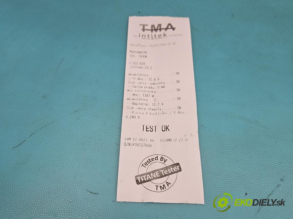 Citroen C3 I 2002-2009 1.4 hdi 90 hp manual 66 kW 1398 cm3 5- startér: 9640825280 (Startér)