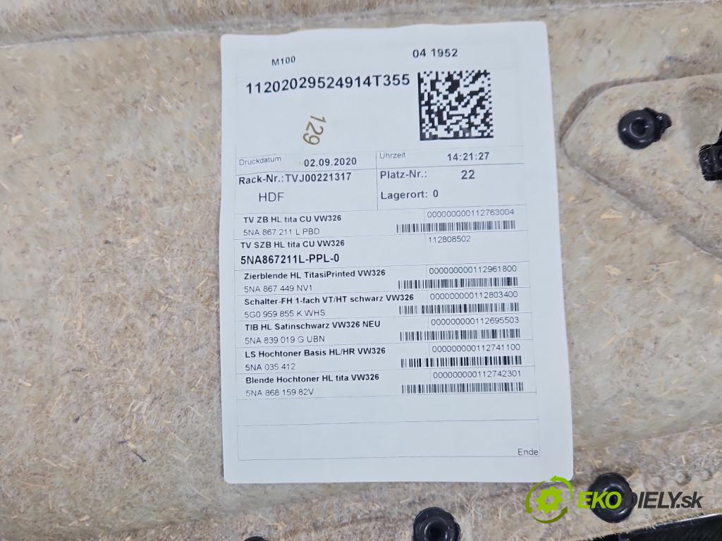 Vw Tiguan II 2016-2024 1.5 TSI 150 hp automatic 110 kW 1498 cm3 5- Tapacír: dveře zadní levé 5NA867211L