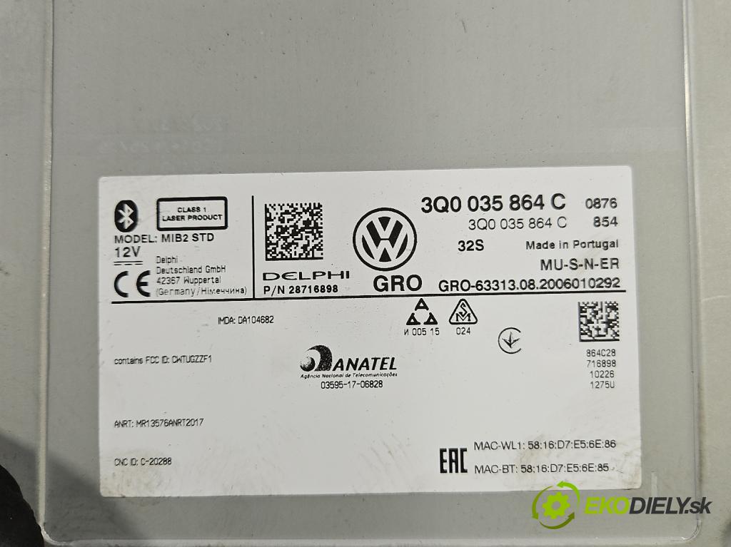 Vw Tiguan II 2016-2024 1.5 TSI 150 hp automatic 110 kW 1498 cm3 5- Navigace: čtečka 3Q0035864C