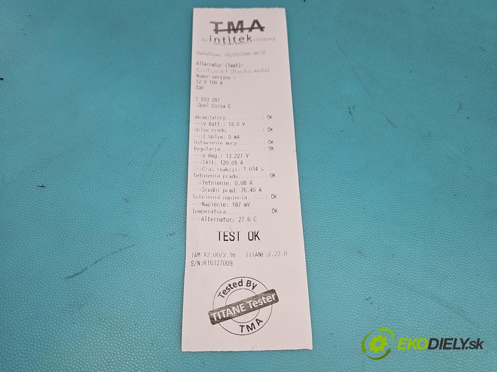 Opel Corsa E 2014-2019 1.4 16V 90 HP manual 66 kW 1398 cm3 5- Alternator MS1042113590 (Alternátor)