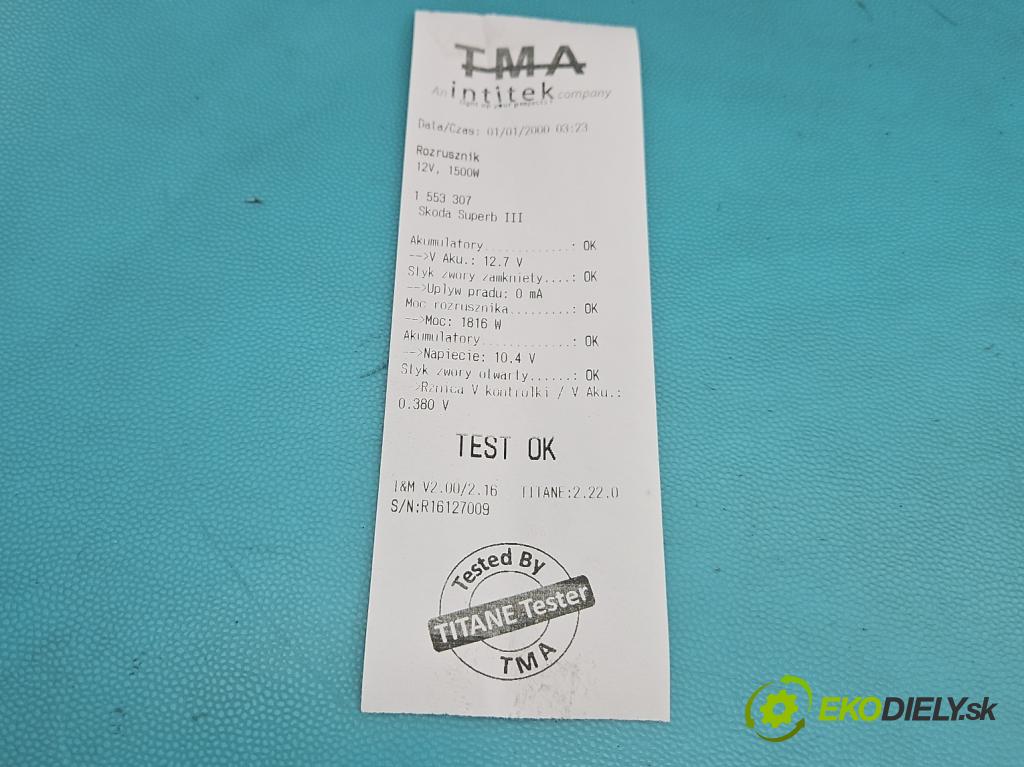 Skoda Superb III 2015-2024 2.0 tdi 150 HP automatic 110 kW 1968 cm3 5- štartér 02E911022C (Štartér)