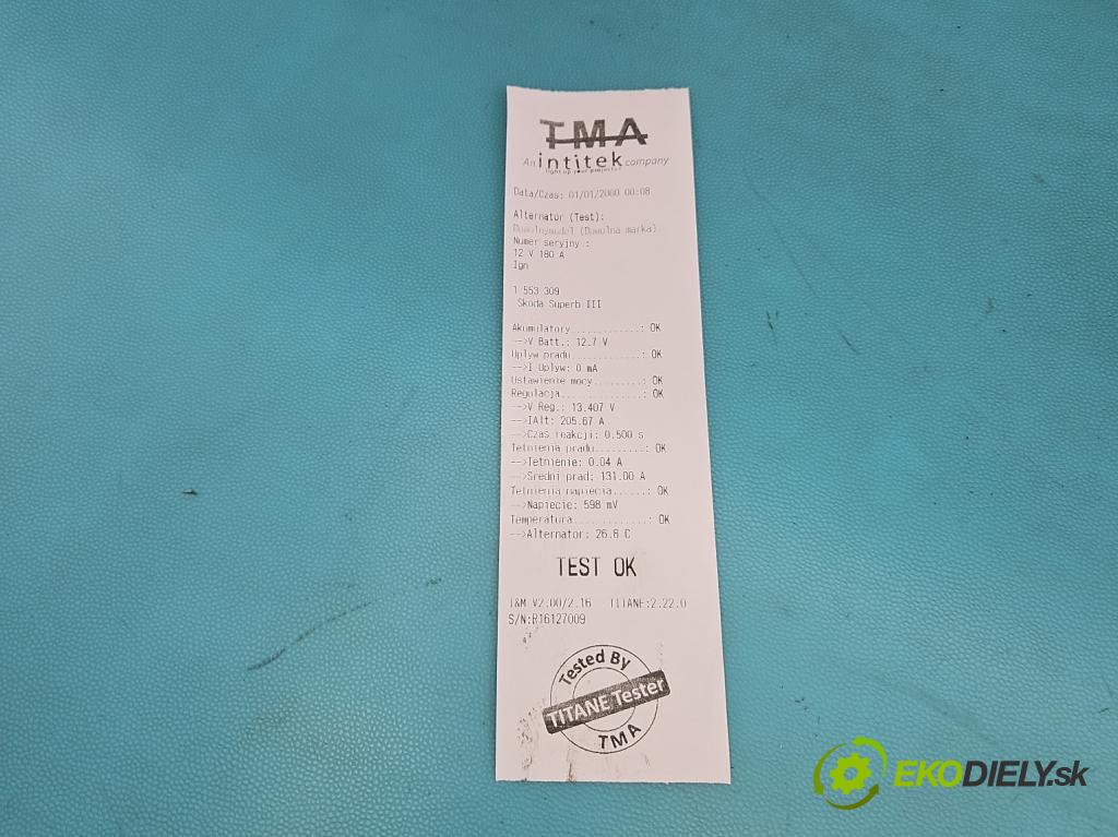 Skoda Superb III 2015-2024 2.0 tdi 150 HP automatic 110 kW 1968 cm3 5- Alternator 04L903021J (Alternátor)