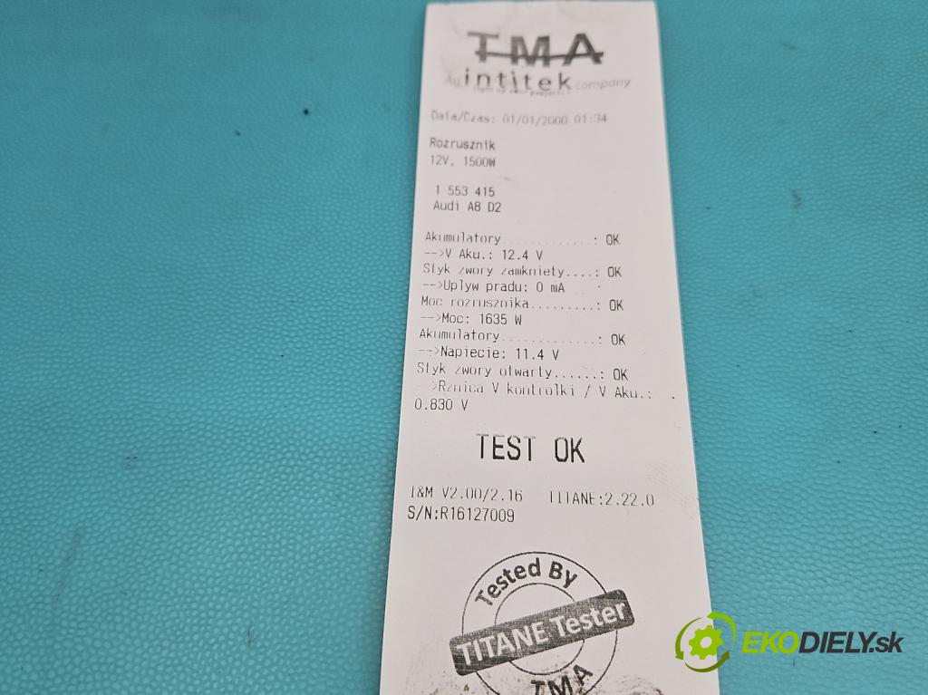 Audi A8 D2 1994-2002 3.7 V8 230 HP automatic 169 kW 3697 cm3 4- štartér  (Štartér)