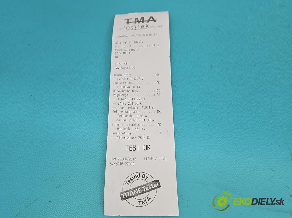 Vw Passat B6 2005-2010 2.0 tdi 140 hp automatic 103 kW 1968 cm3 5- Alternator 021903026L (Alternátor)