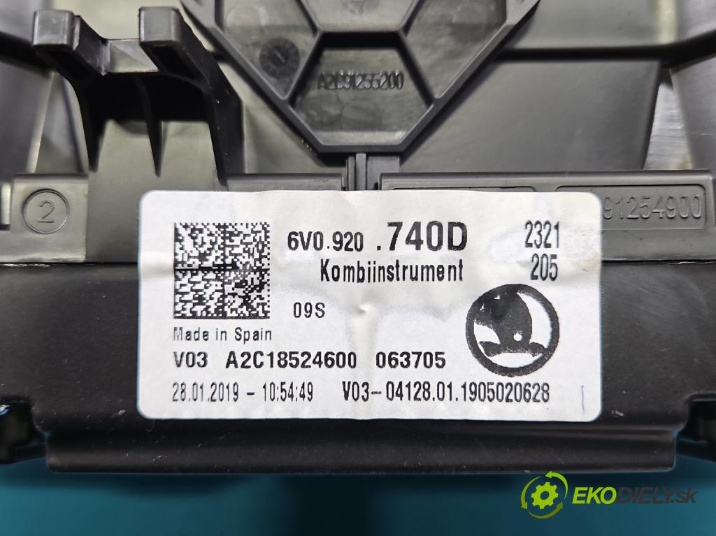 Skoda Fabia III 2014- 2021 1.0 TSI 95 HP manual 70 kW 999 cm3 5- prístrojovka/ budíky 6V0920740D (Prístrojová doska)