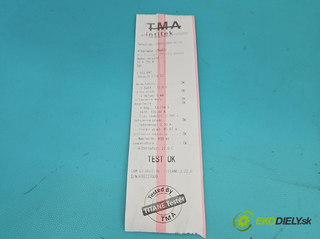 Renault Clio II 1998-2012 1.5 dci 65 hp manual 48 kW 1461 cm3 5- Alternator 8200100907 (Alternátor)