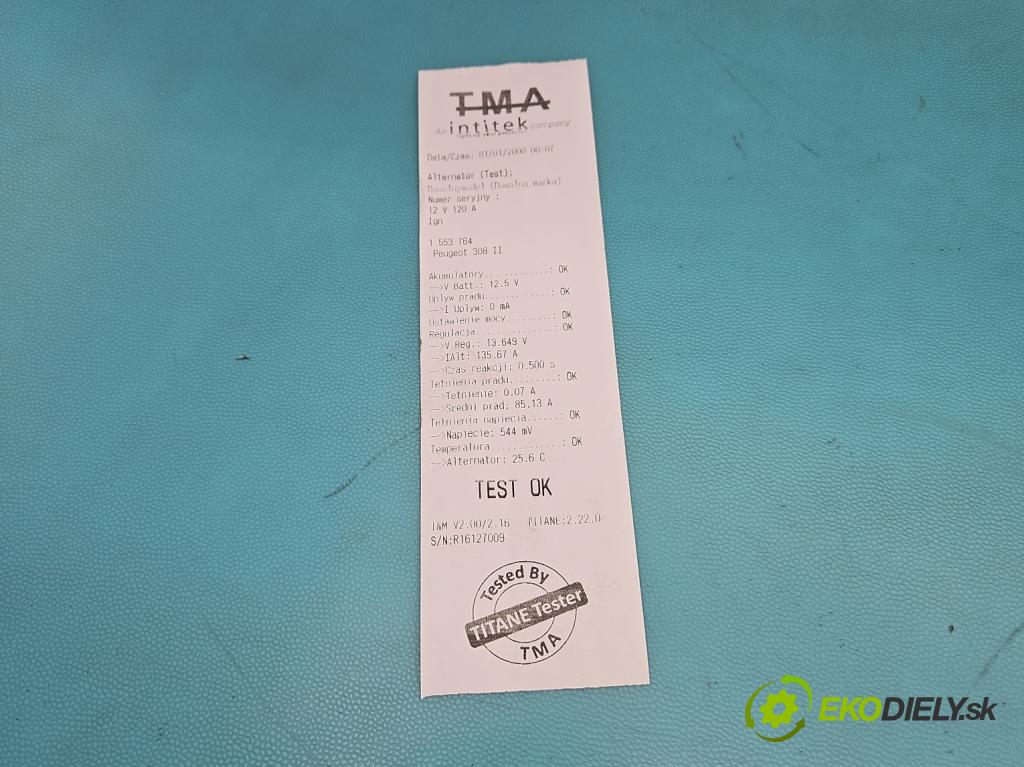 Peugeot 308 II 2013-2021 1.2 12V 110 HP manual 81 kW 1199 cm3 5- Alternator 9809391880 (Alternátor)