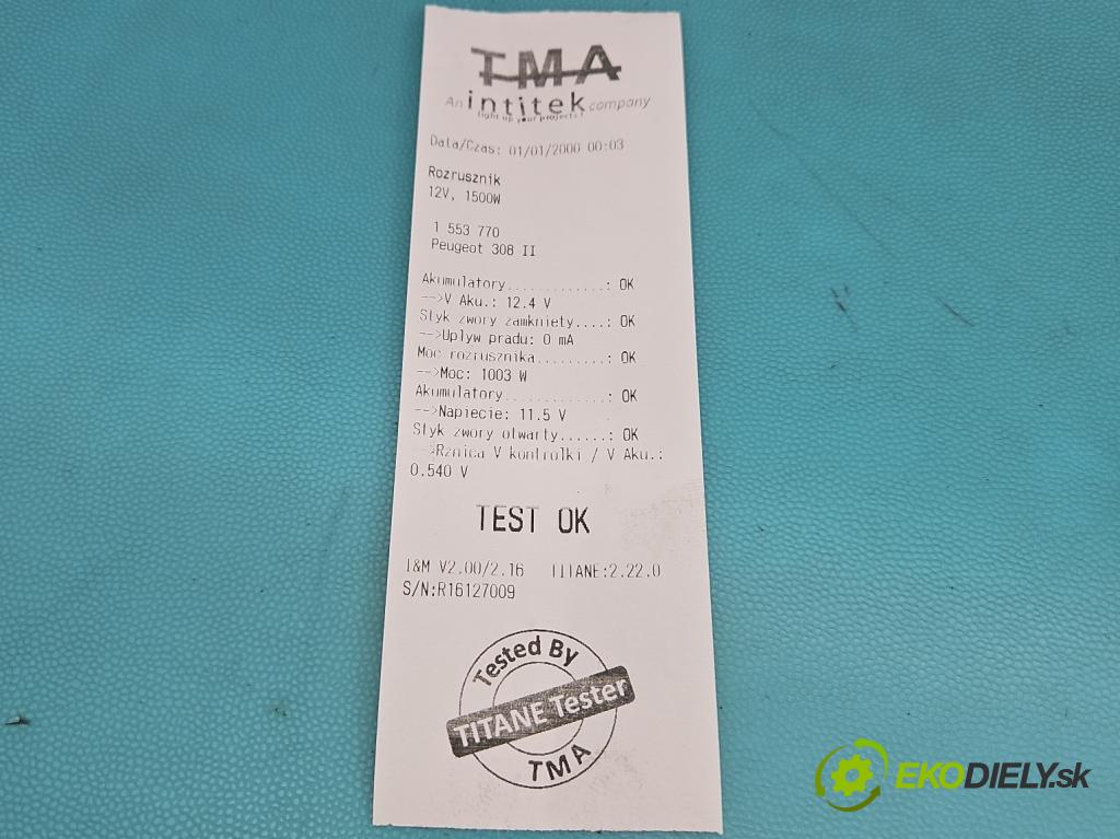 Peugeot 308 II 2013-2021 1.2 12V 110 hp manual 81 kW 1199 cm3 5- startér: 9812715480 (Startér)