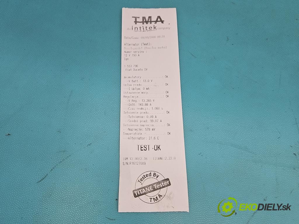 Fiat Ducato IV 2014- 2.3 jtd 131 HP manual 96 kW 2287 cm3 5- Alternator 504385134 (Alternátor)