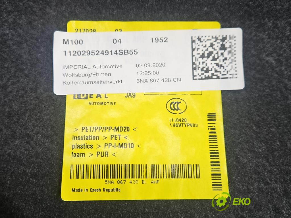 Vw Tiguan II 2016-2024 1.5 TSI 150 hp automatic 110 kW 1498 cm3 5- Tapacír: kufra: pravé 5NA867764B