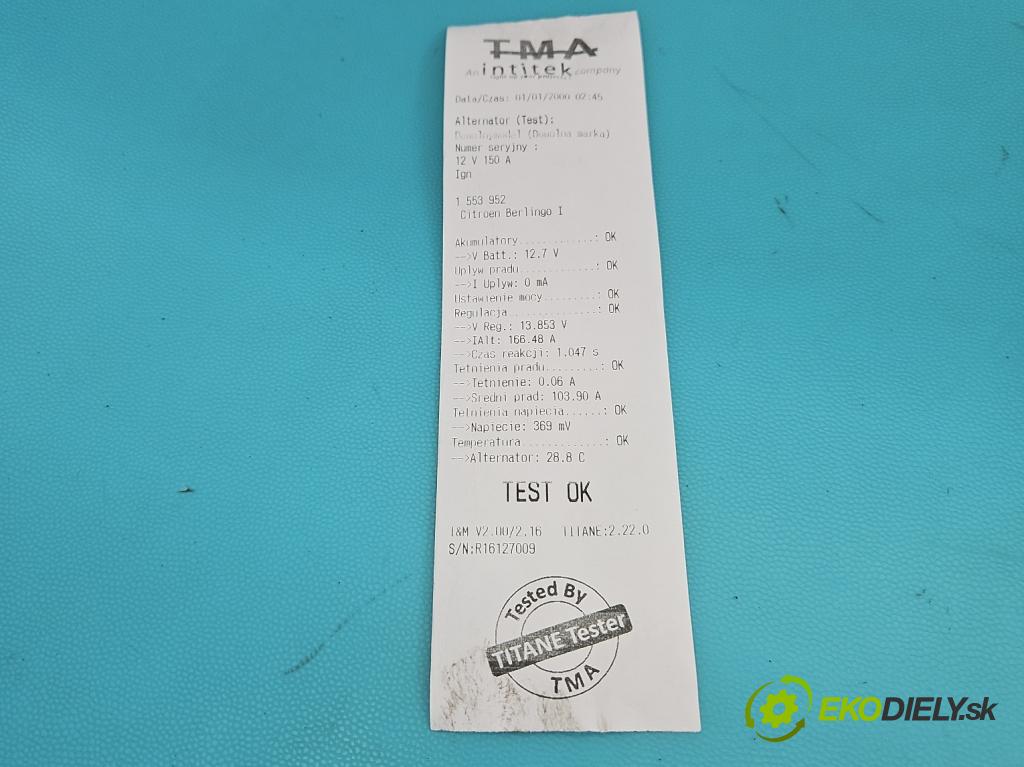 Citroen Berlingo I 1996-2008 2.0 hdi 90 HP manual 66 kW 1997 cm3 5- Alternator  (Alternátor)