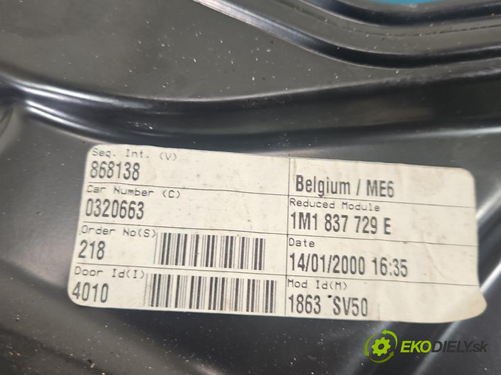 Seat Leon I 1999-2005 1.6 SR 101 HP manual 74 kW 1595 cm3 5- mechanizmus okna predné ľavý 1M1837729E