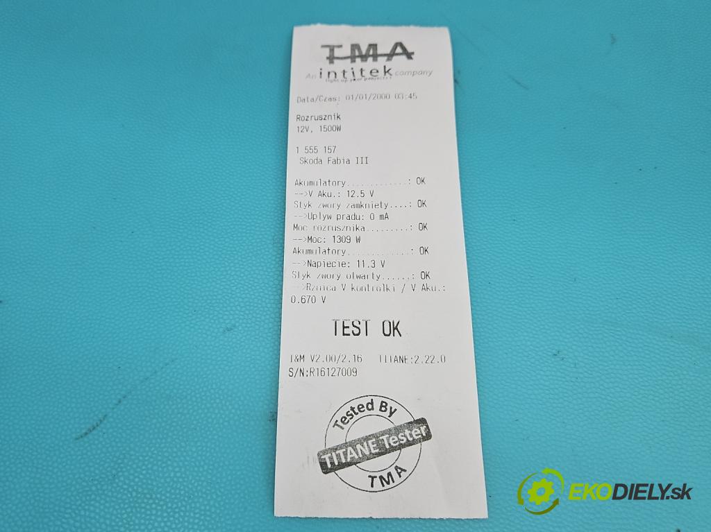 Skoda Fabia III 2014- 2021 1.0 TSI 95 HP manual 70 kW 999 cm3 5- štartér 0001179602 (Štartér)