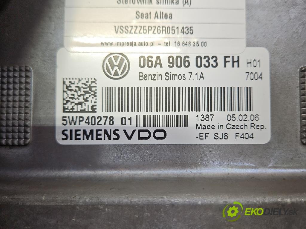 Seat Altea 1.6b 102 HP manual 75 kW 1595 cm3 5- riadiaca jednotka motora 06A906033FH