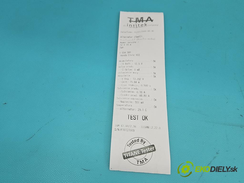 Honda Civic VII 2000-2006 1.4 16V 90 HP manual 66 kW 1396 cm3 5- Alternator  (Alternátor)