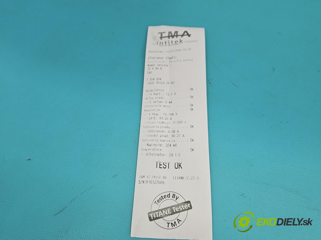 Seat Ibiza IV 6J 2008-2017 1.4 16V 86 hp manual 63 kW 1390 cm3 3- Alternator 037903025T (Alternátor)