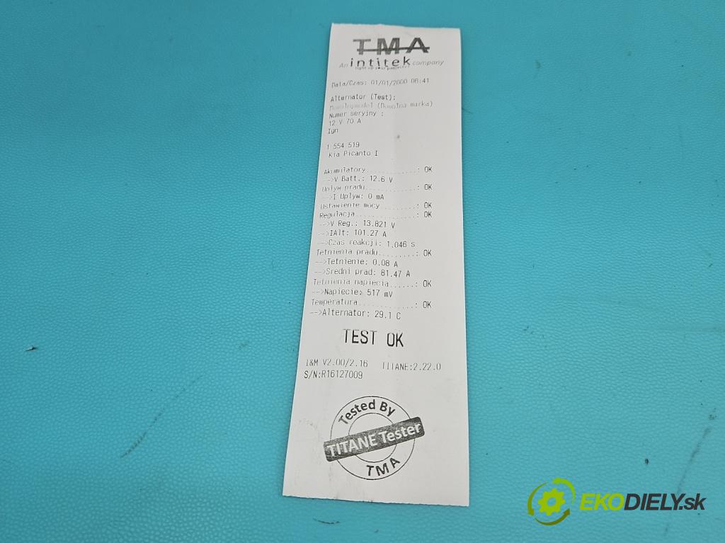 Kia Picanto I 2003-2011 1.1 65 HP manual 47.8 kW 1086 cm3 5- Alternator 2655517 (Alternátor)