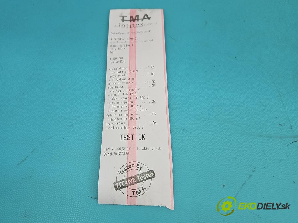 Volvo C30 1.6 hdi 109 HP manual 80 kW 1560 cm3 3- Alternator 104210-2710 (Alternátor)