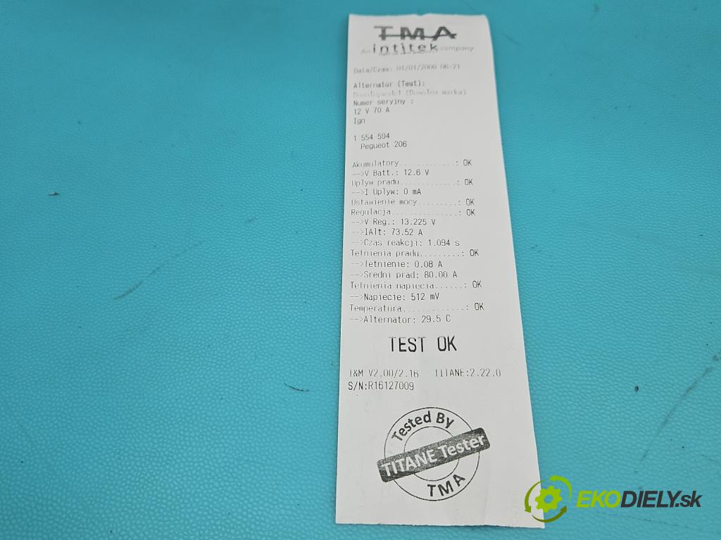 Peugeot 206 1.1 8V 60 HP manual 44 kW 1124 cm3 5- Alternator 9638275880 (Alternátor)