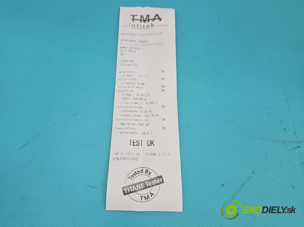 Citroen C2 1.4 hdi 68 HP manual 50 kW 1398 cm3 3- Alternator 9665617780 (Alternátor)