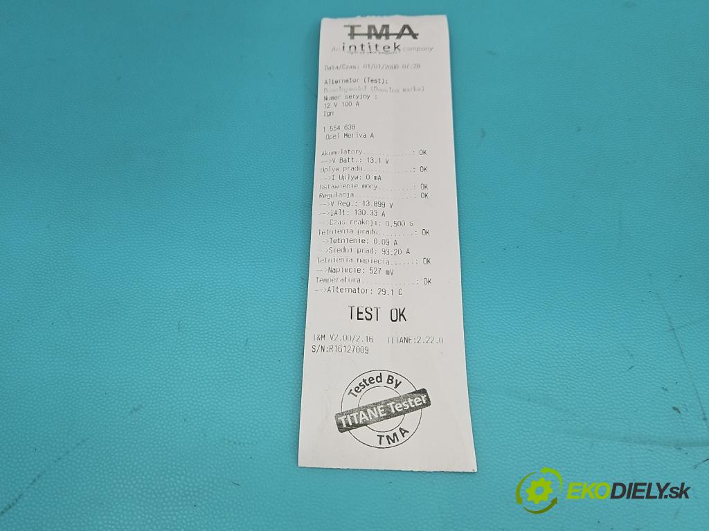 Opel Meriva A 2002-2010 1.8 16V 125 HP manual 92 kW 1796 cm3 5- Alternator 0124415002 (Alternátor)