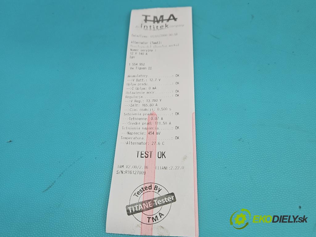 Vw Tiguan II 2016-2024 1.5 TSI 150 HP automatic 110 kW 1498 cm3 5- Alternator 05E903026R (Alternátor)