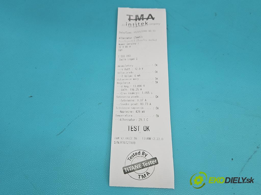 Dacia Logan I 2005-2014 1.4 8V 75 HP manual 55 kW 1390 cm3 4- Alternator 0124325031 (Alternátor)