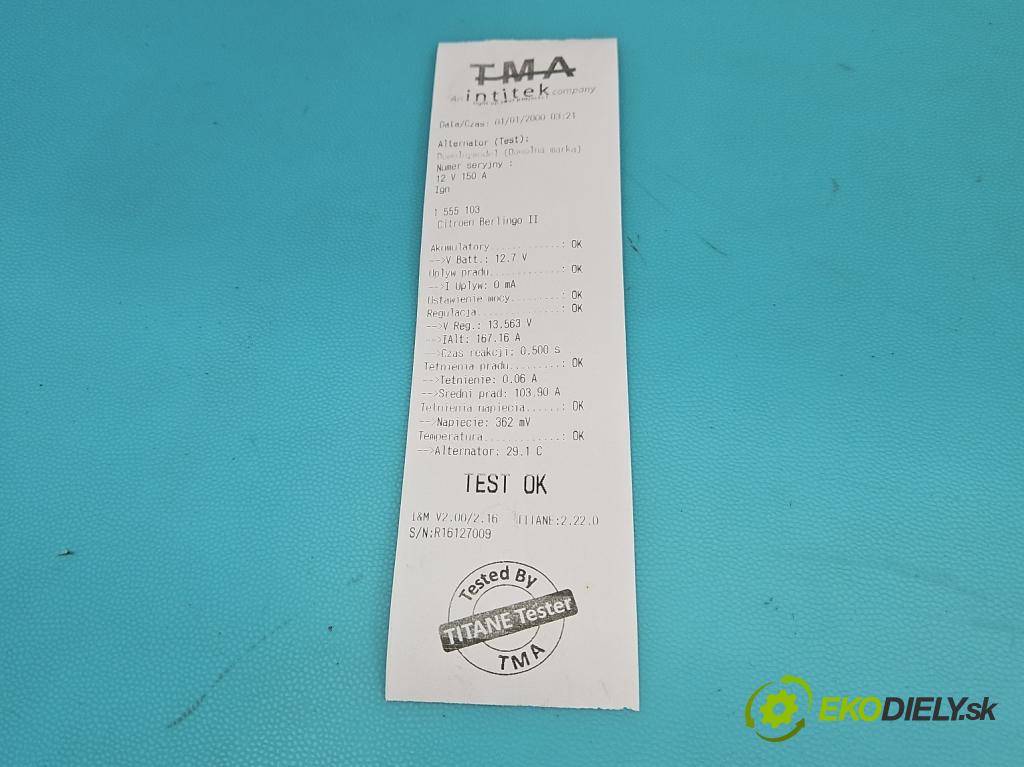 Citroen Berlingo II 2008-2018 1.6 hdi 90 HP manual 66.2 kW 1560 cm3 5- Alternator 9665617780 (Alternátor)