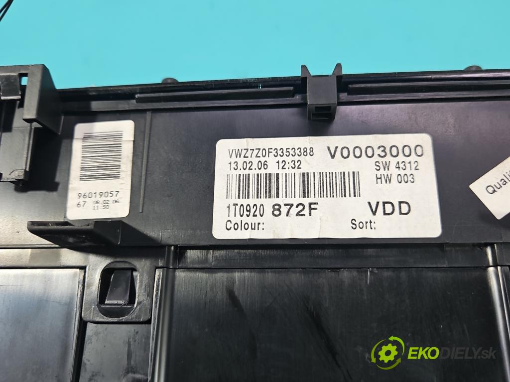 Vw Touran I 2003-2015 2.0 tdi 160 hp manual 118 kW 1968 cm3 5- Přístrojová deska 1T0920872F (Přístrojová deska)