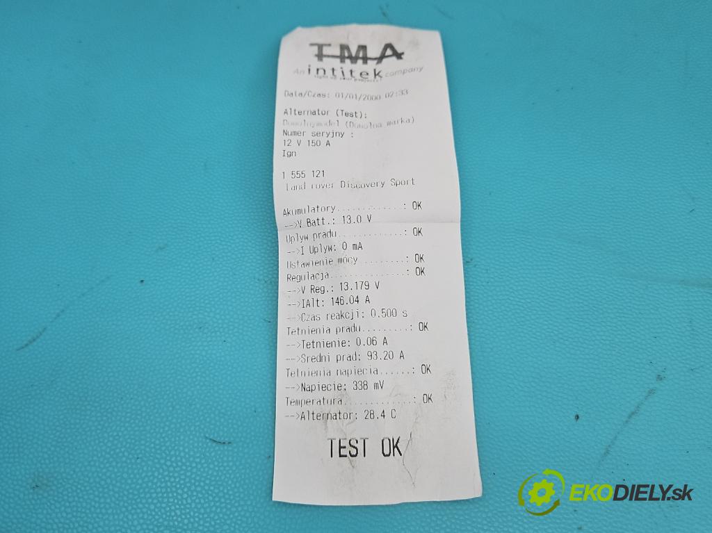 Land rover Discovery Sport 2014-2019 L550 2.0d 150 HP automatic 110 kW 1999 cm3 5- Alternator 0125812068 (Alternátor)