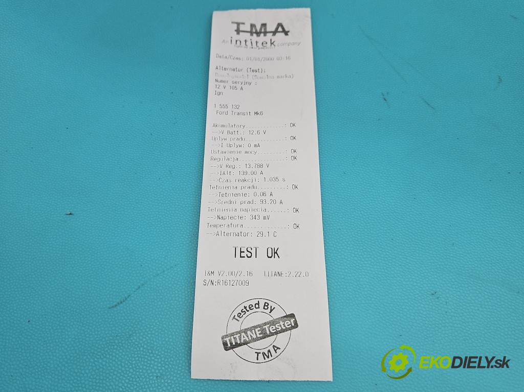 Ford Transit Mk6 2000-2006 2.4 tddi 120 HP manual 88 kW 2402 cm3 5- Alternator  (Alternátor)
